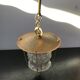 Suspension ancienne lanterne métal doré avec verre moulé années 70 vintage
