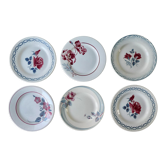 6 antique flat plates, floral decoration, 22.5 cm