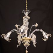Charming vintage Venetian chandelier, transparent and gold Murano glass, 1970s