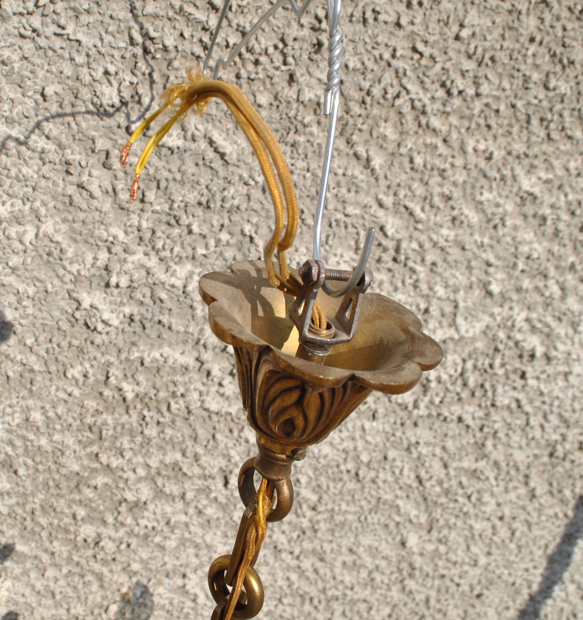 Retro bronze and crystal tassel chandelier - 6-light pendant lamp