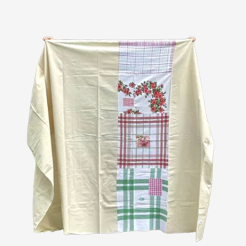 Central pattern tablecloth, pink vintage fabric, unique piece
