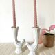 Pair of porcelain candle holders and bird vases