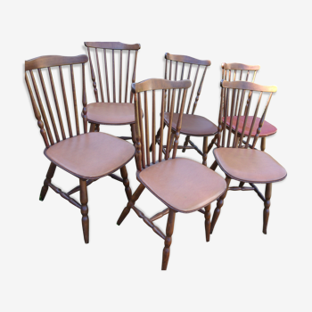 Lot de 6 chaises style western bistrot bois 1960