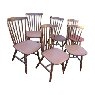 Lot de 6 chaises style western bistrot bois 1960