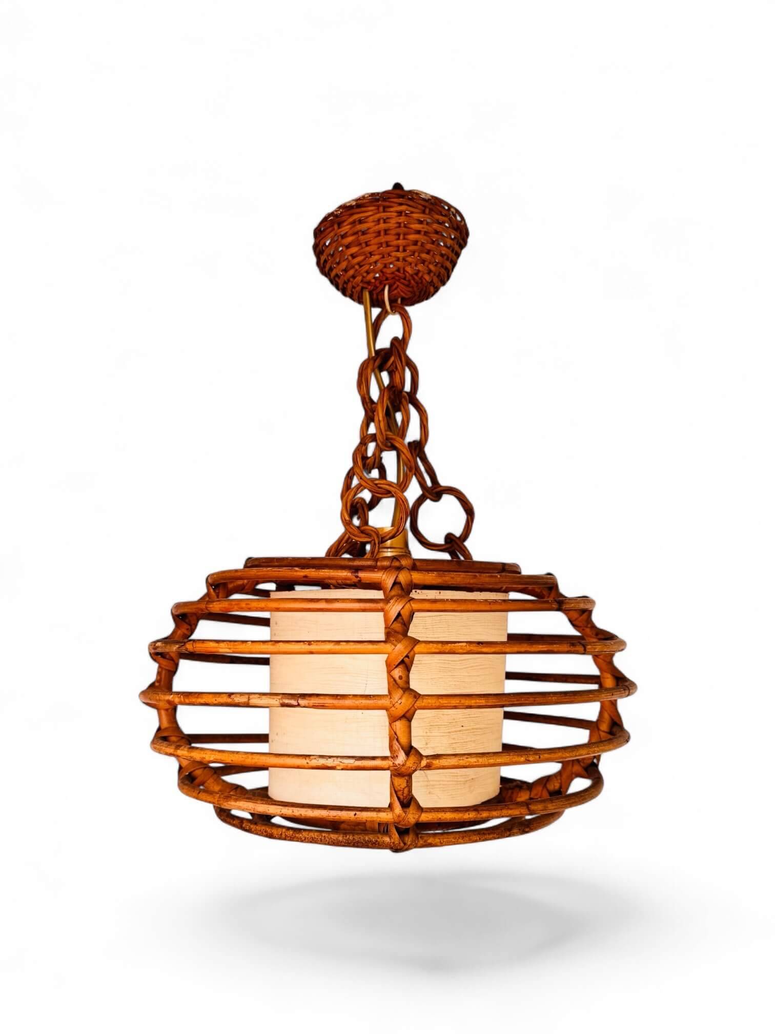 Vintage rattan suspension cage, 1950s