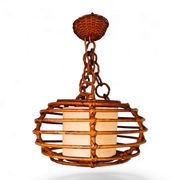 Suspension cage en rotin, années 50