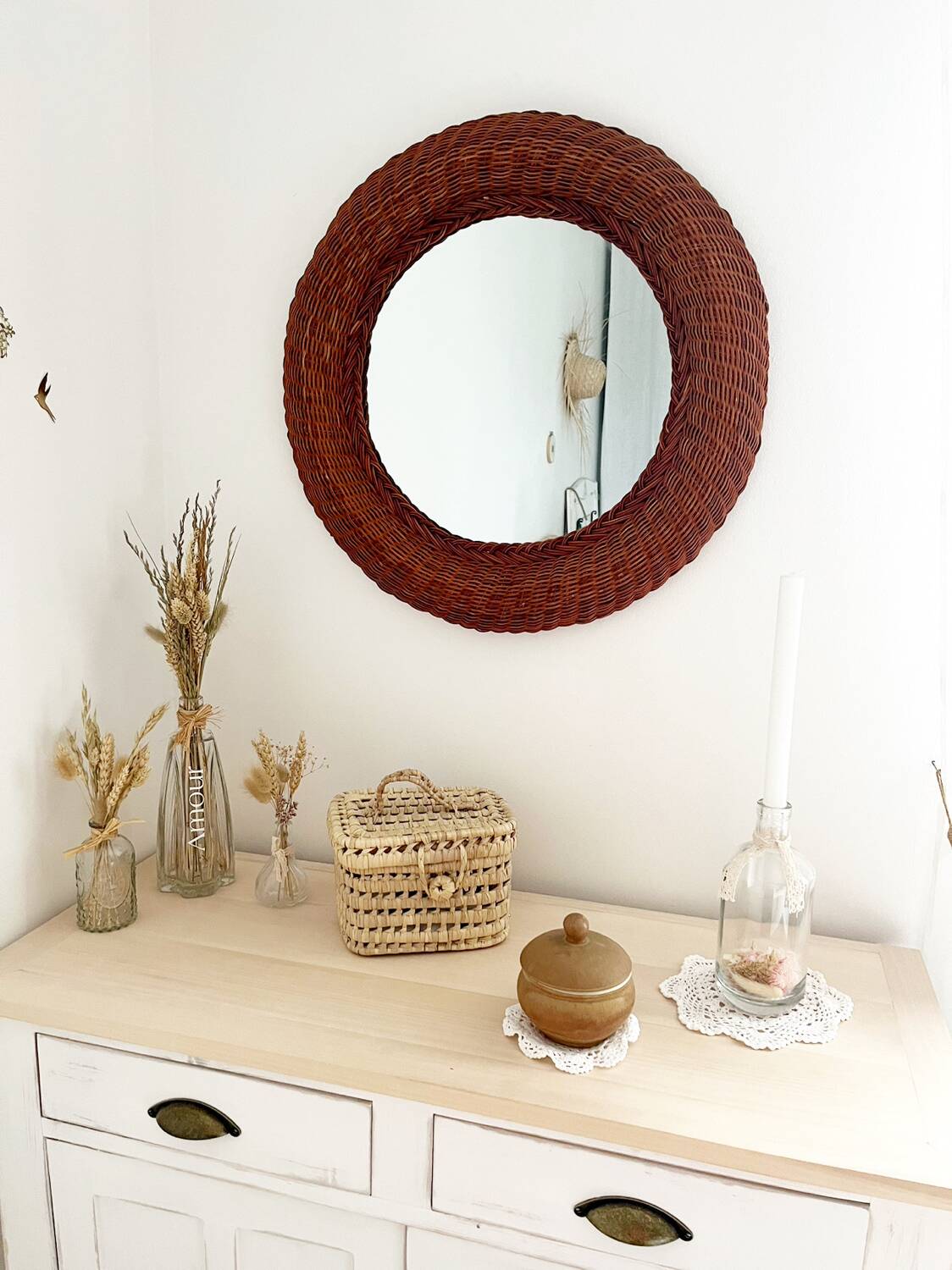 Vintage wicker mirror