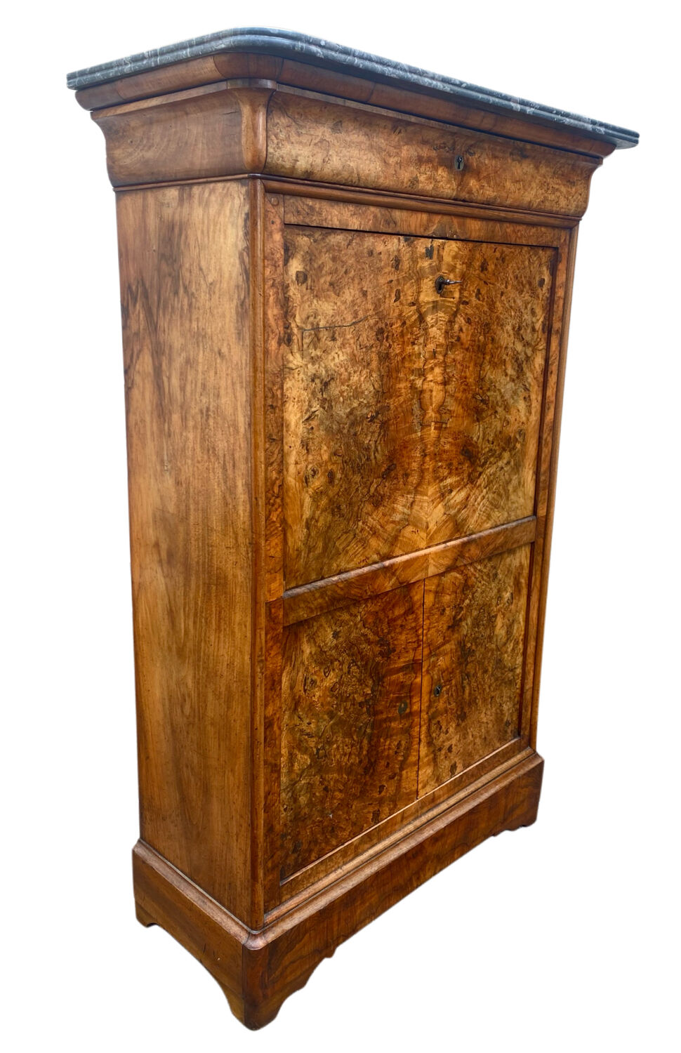Louis Philippe secretary in walnut briar with marble top.