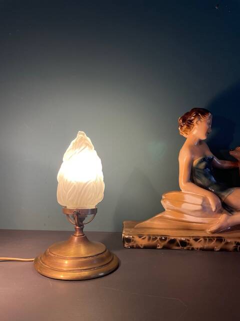 Lampe flamme Art Déco verre dépoli 1920-1930