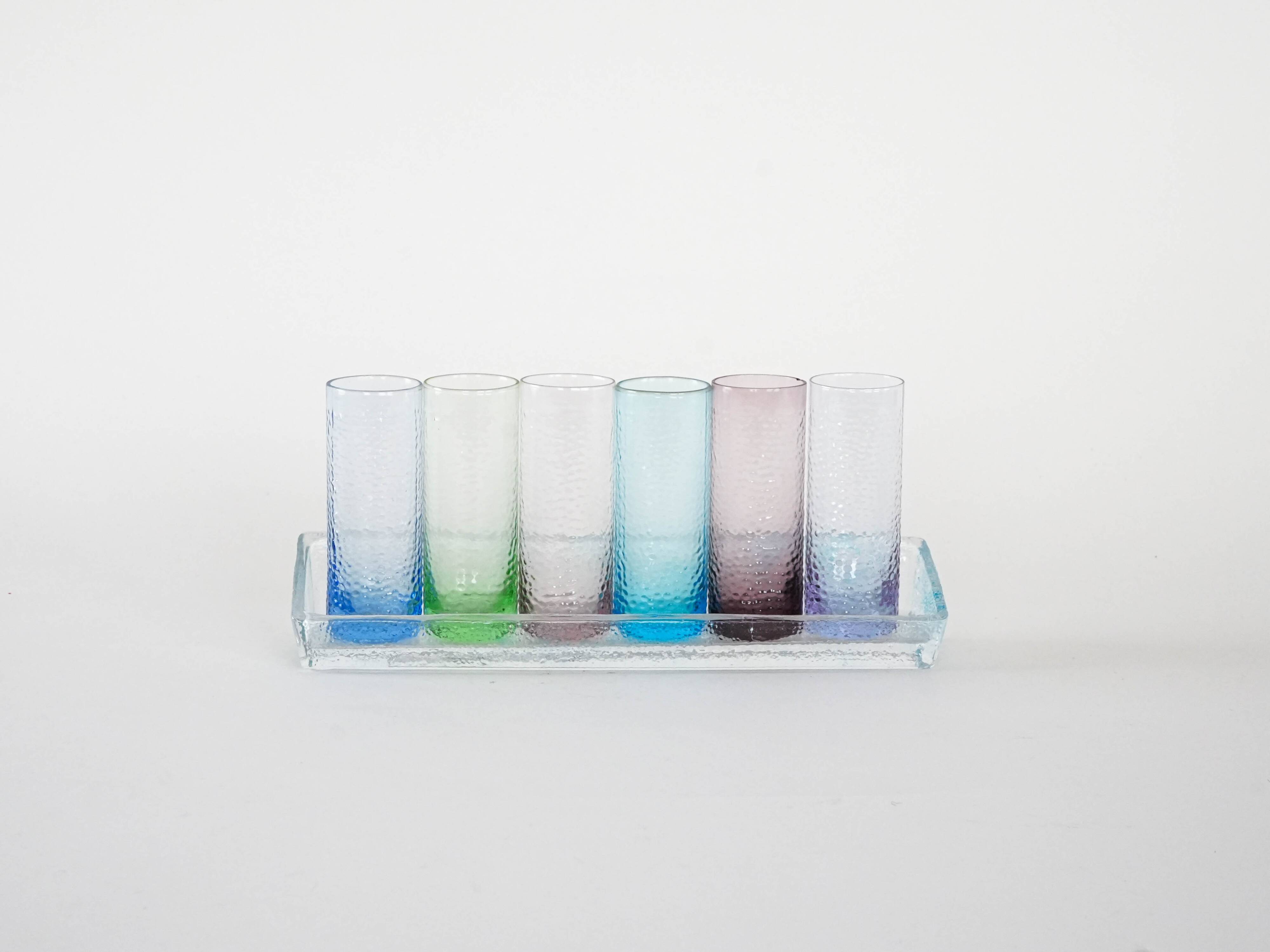 Set of glasses with a tray, Italian design, 1970s, made in Italy