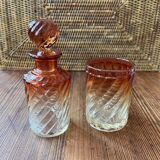 Baccarat crystal bottle and glass, bamboo model, 19th century.