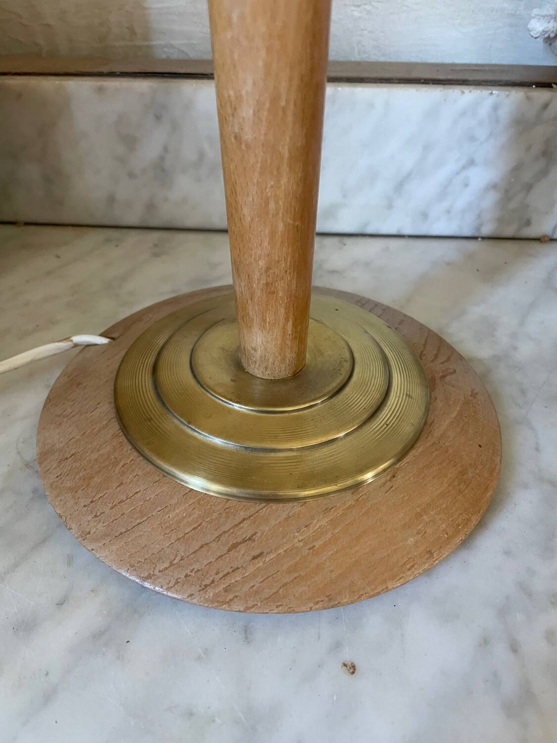 Pied de lampe hêtre et laiton style Mazda