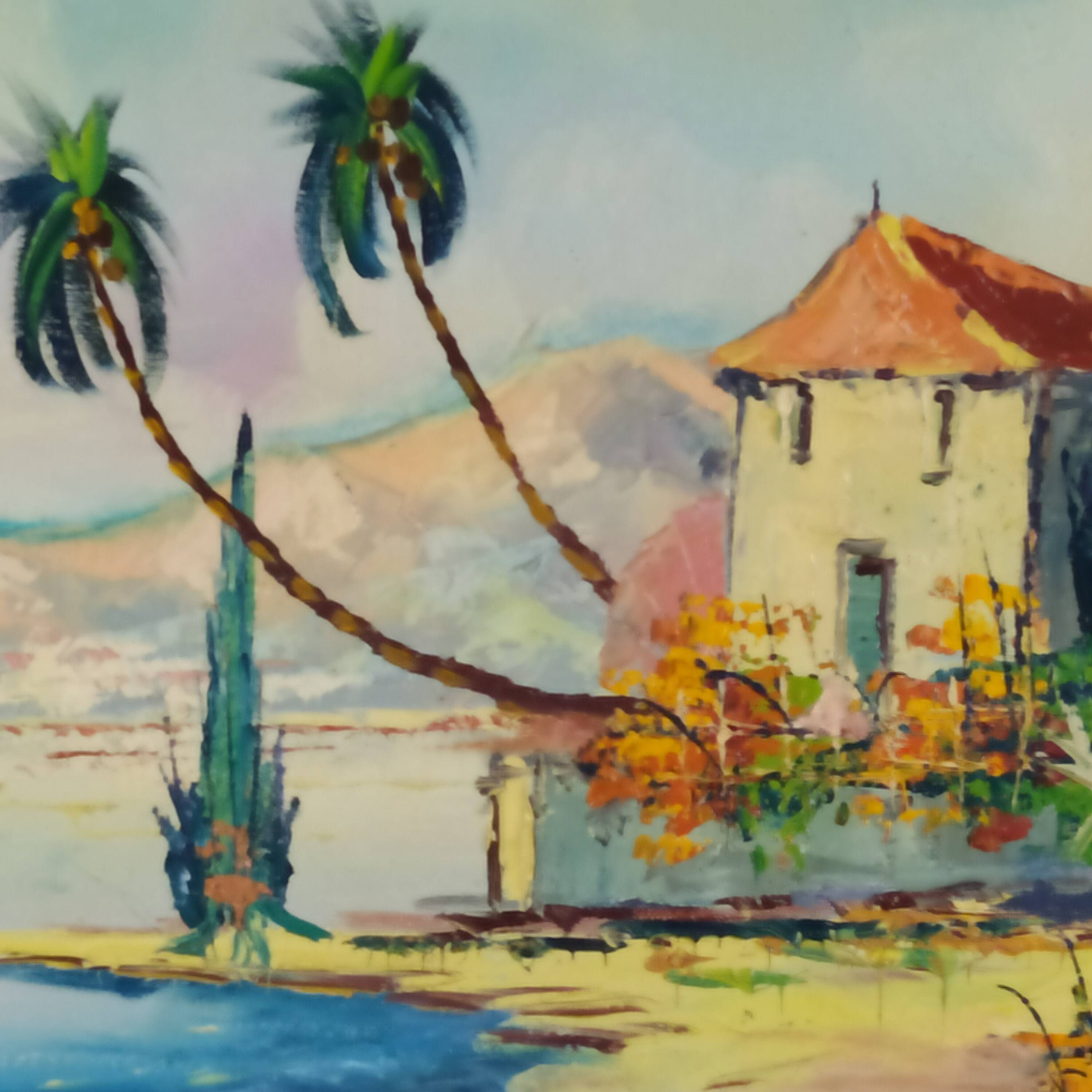 huile sur toile 1950 signée Lutz paysage côtier