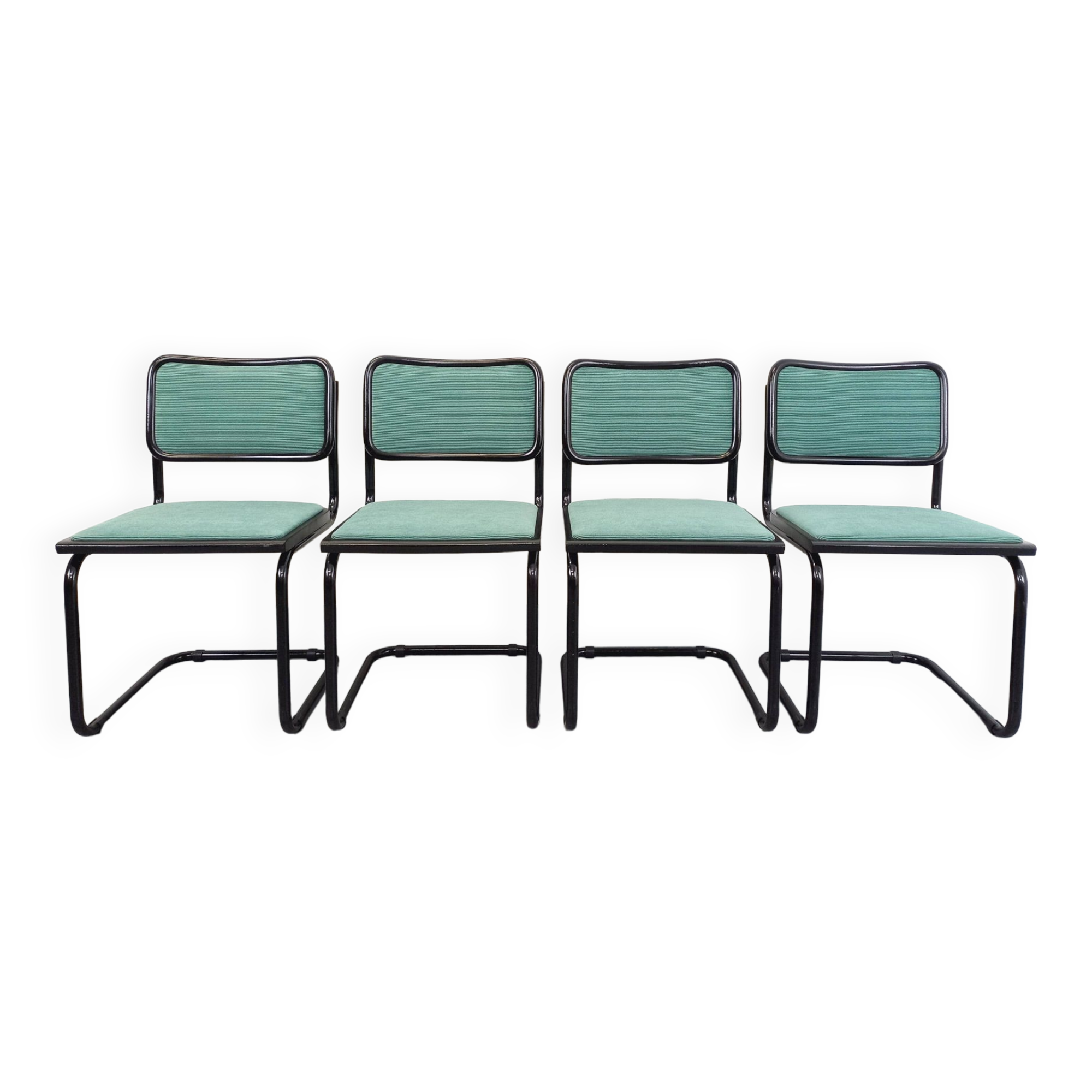 Set of 4 vintage Marcel Breuer Cesca B32 Bauhaus style chairs in black metal, black wood and v fabric