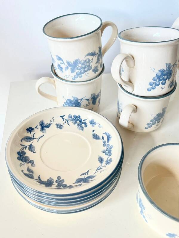 Vintage Staffordshire coffee set – blue grape decor – 1970s