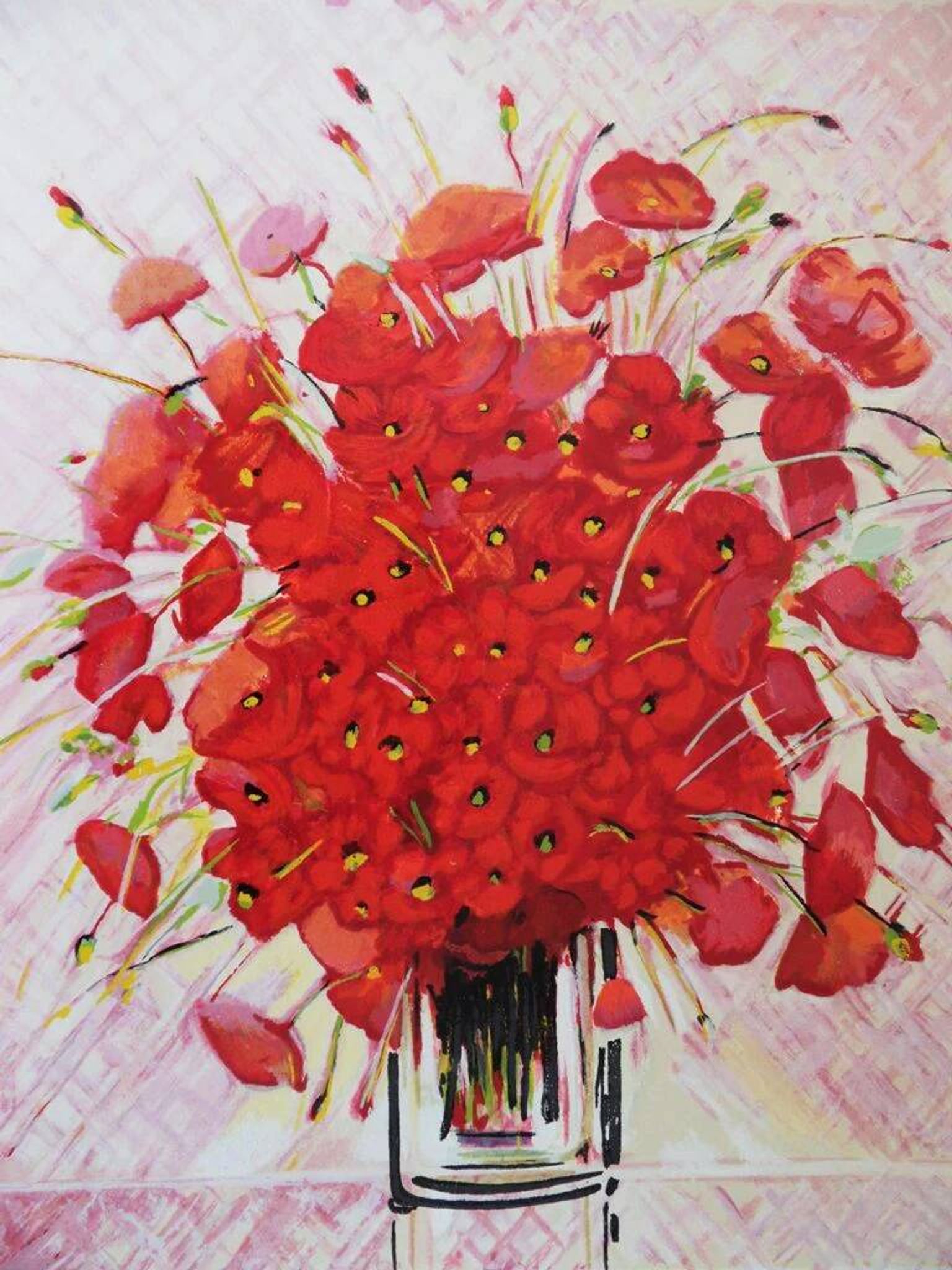 Michel Henry : Bouquet de coquelicots, sérigraphie originale signée