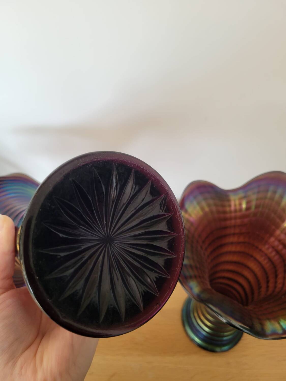 Pair of Imperial vases in iridescent glass
