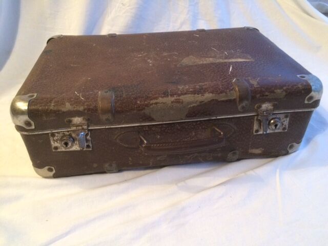 Small suitcase vintage wood and cardboard