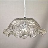 Portuguese farmhouse mid century clear floral glass hanging lamp, 1960s