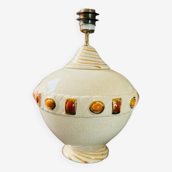 Lamp base in cracked earthenware and gold enamels from Longwy