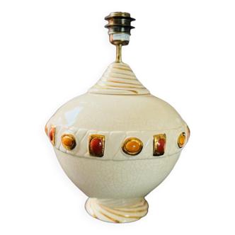 Lamp base in cracked earthenware and gold enamels from Longwy