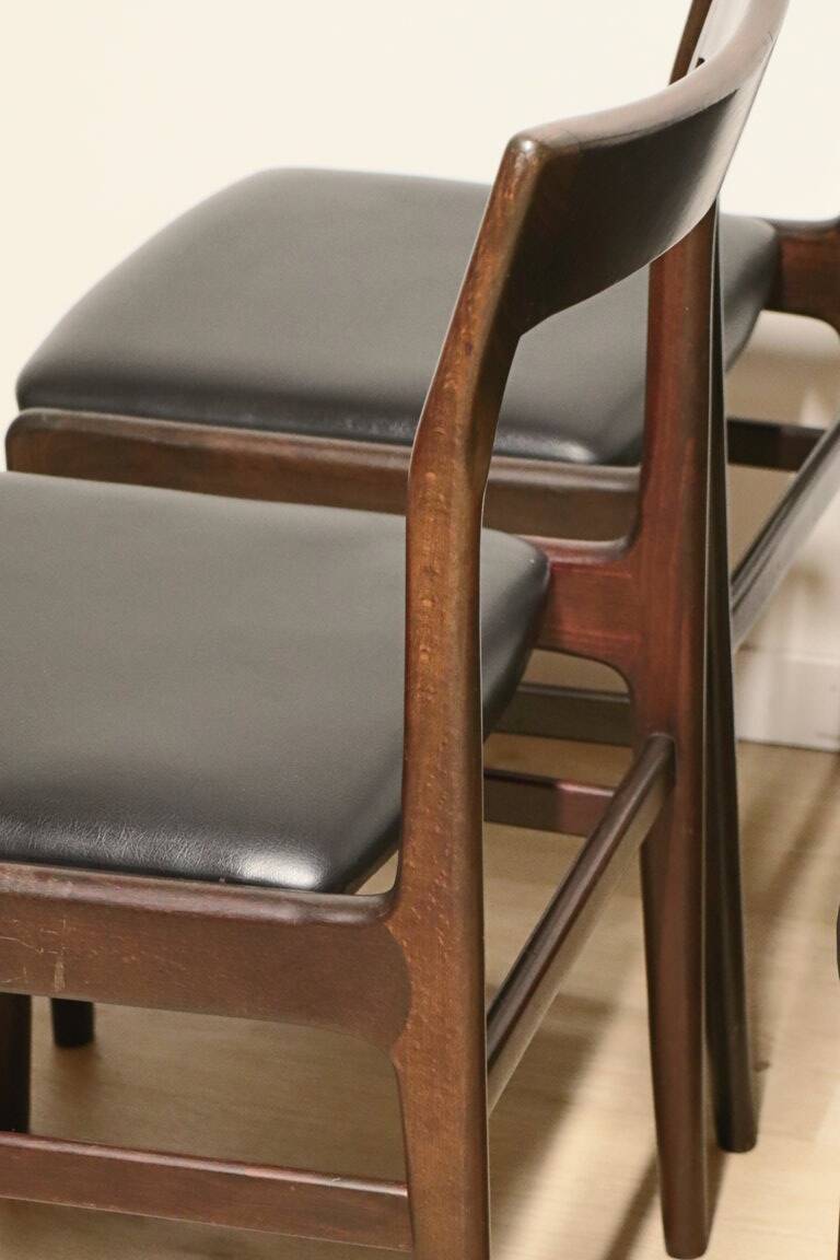 Set of 4 vintage chairs in teak and imitation leather, 1960s