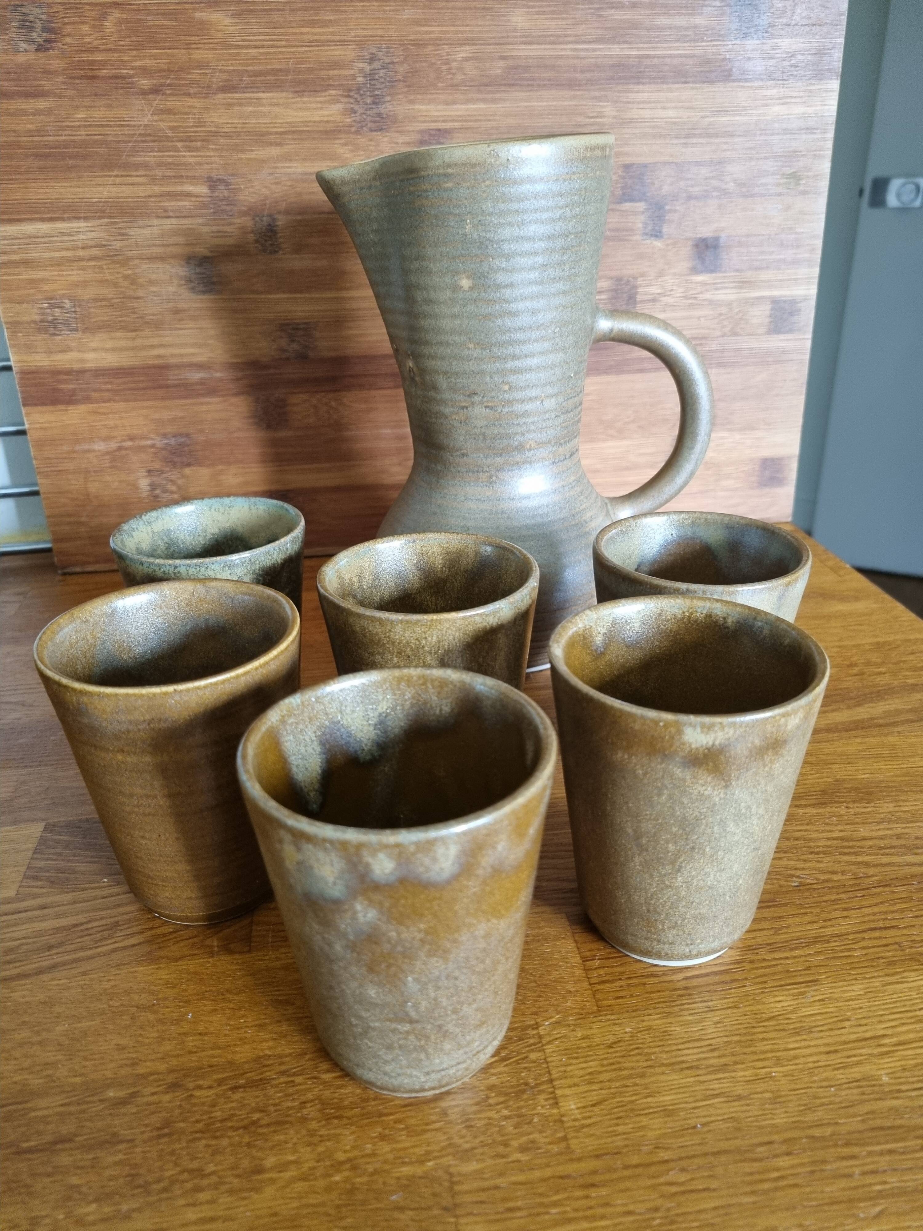 Vintage orangeade or fruit juice set in Digoin stoneware