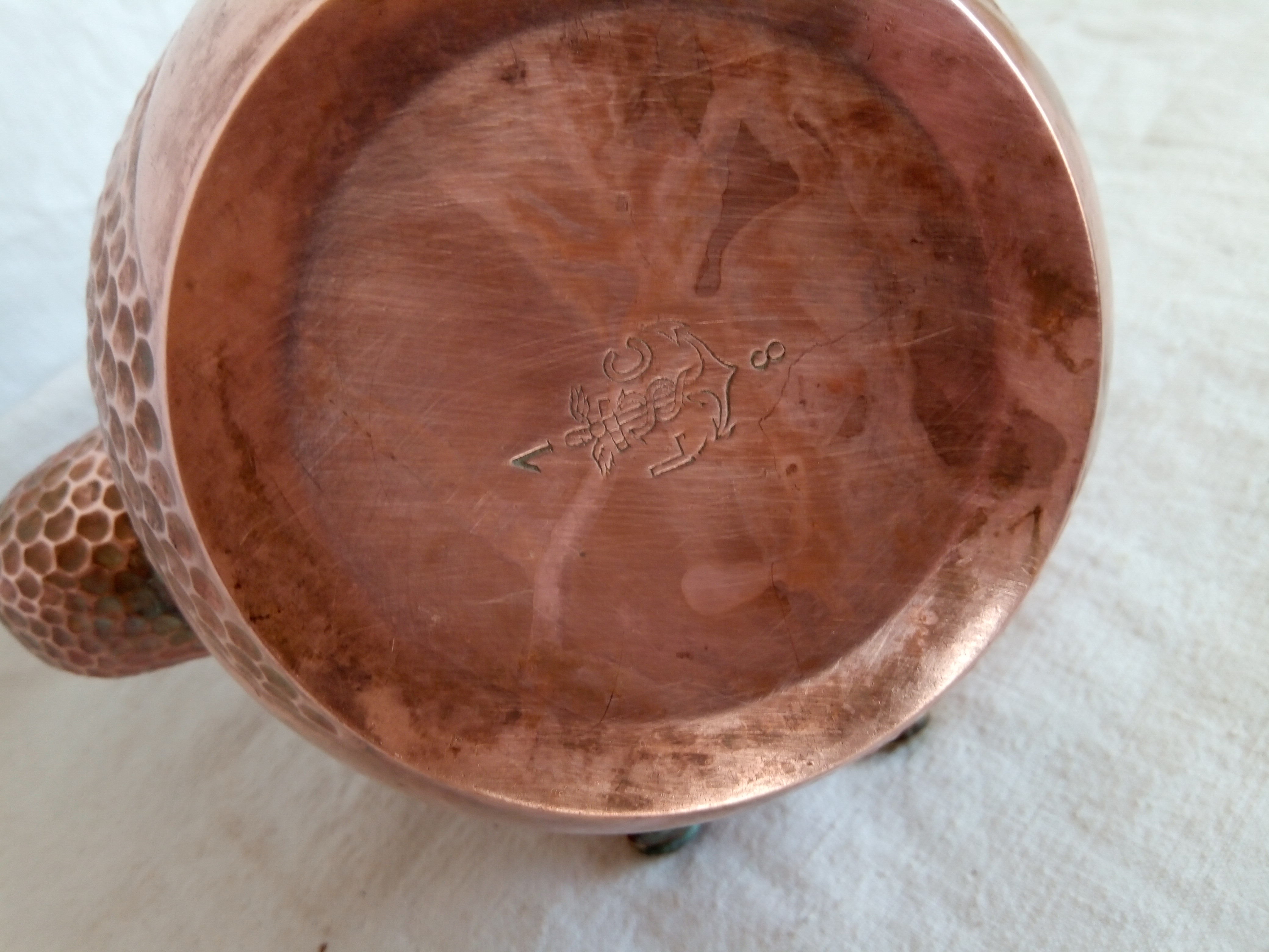 Ancient copper and brass travel teapot 20th