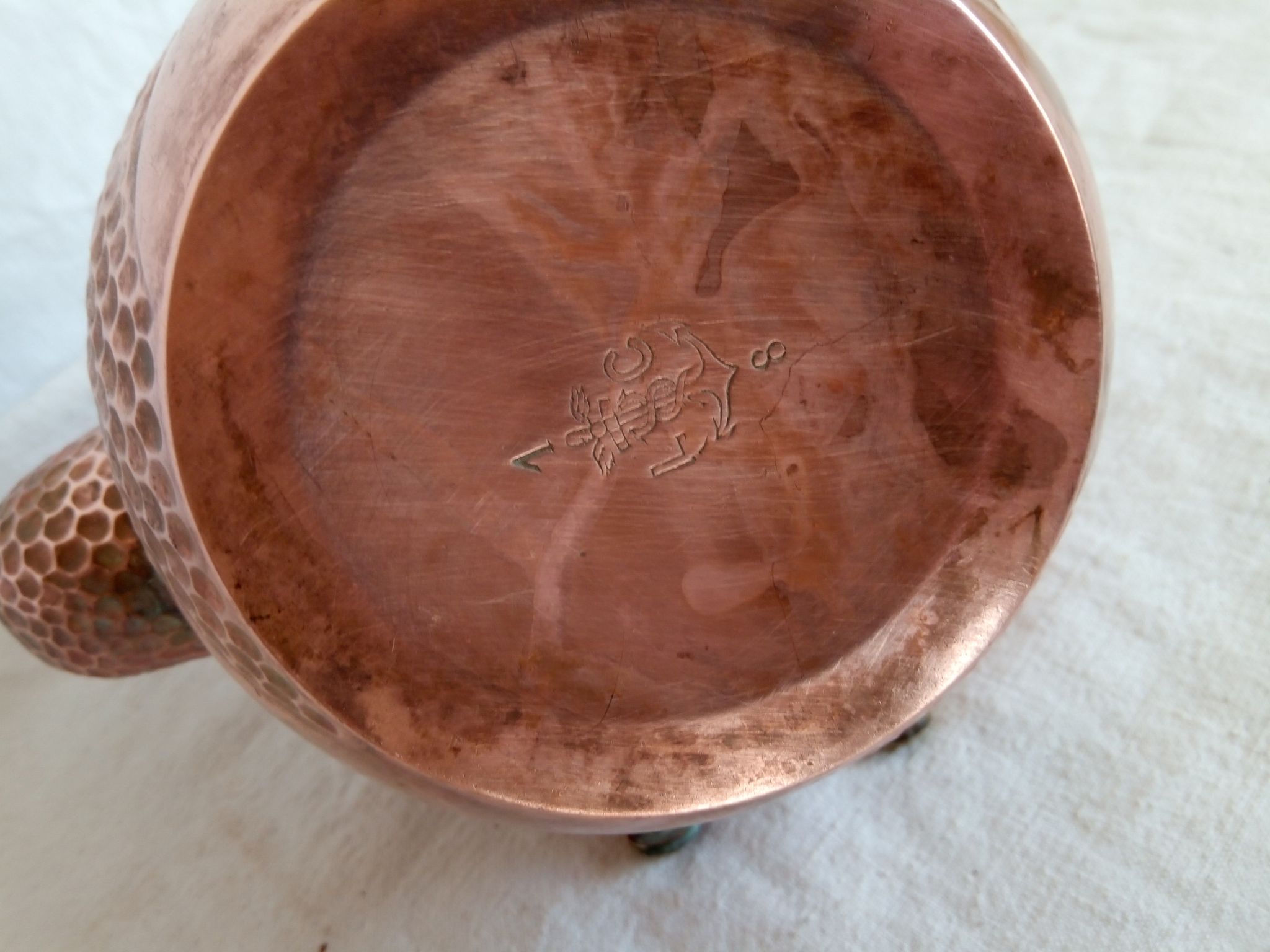 Ancient copper and brass travel teapot 20th