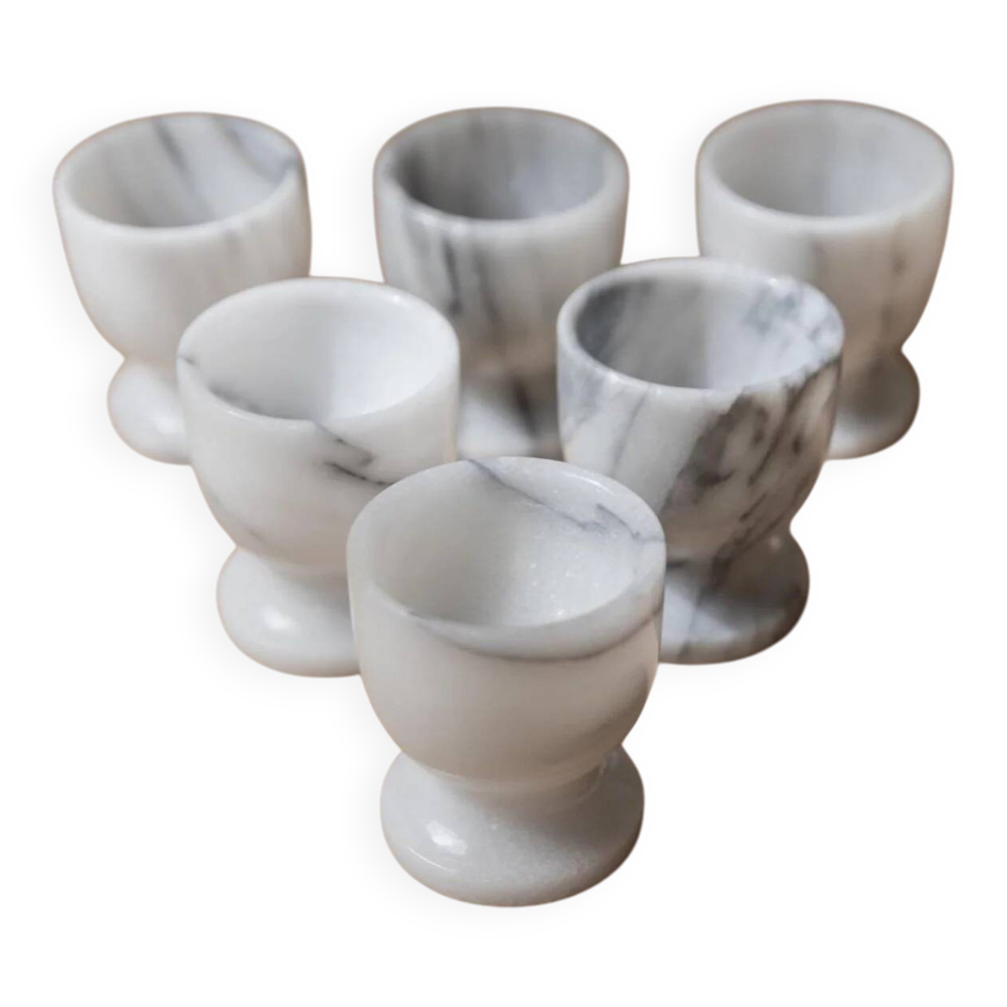 Ensemble de 6 coquetiers en marbre vintage gris et blanc – Sculptés à la main, vaisselle italienne des années 50