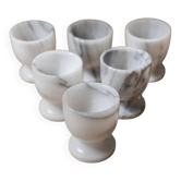 Ensemble de 6 coquetiers en marbre vintage gris et blanc – Sculptés à la main, vaisselle italienne des années 50