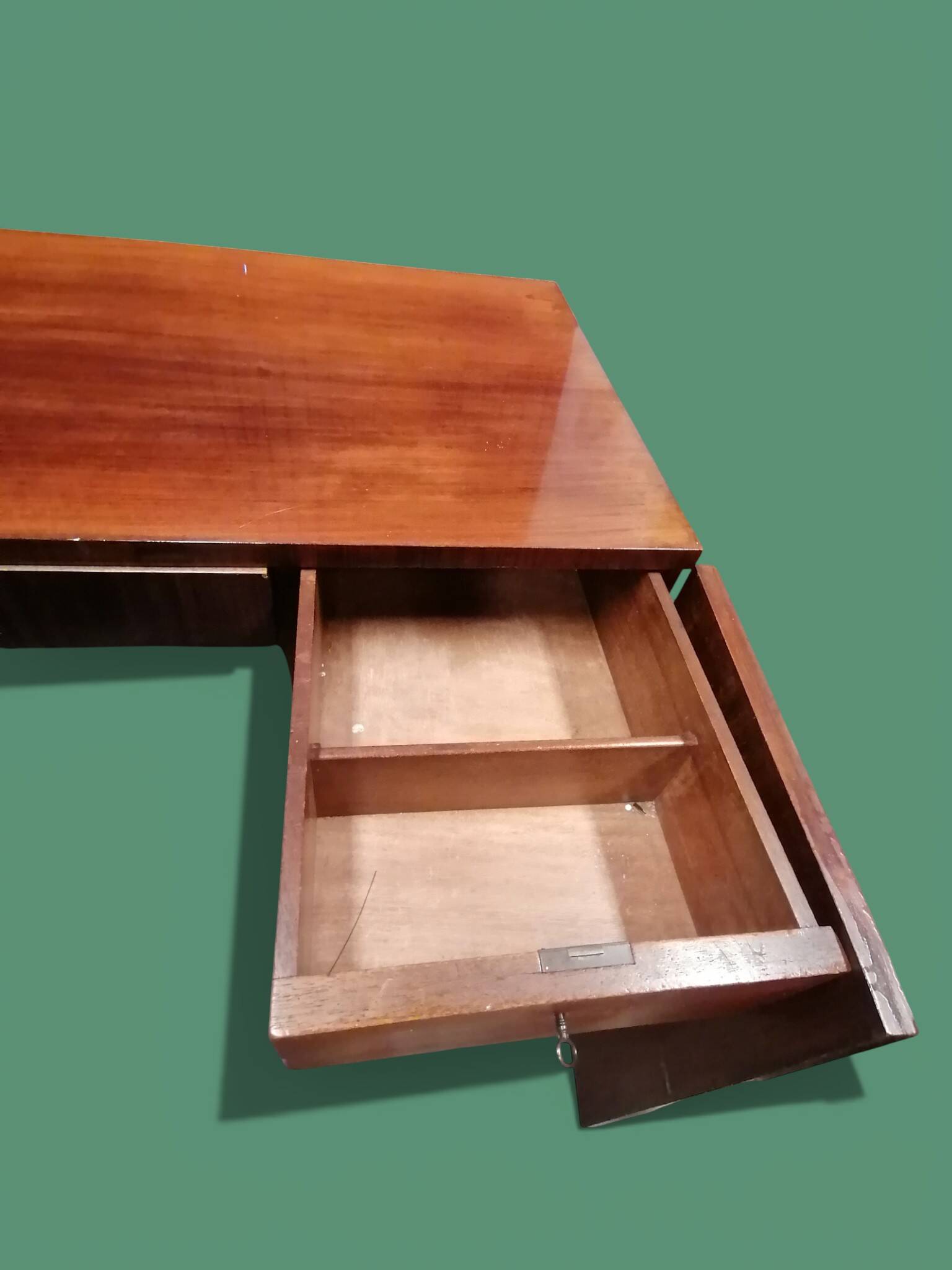 Rectangular veneered wooden desk in Art Deco style. 1930s-1940s.