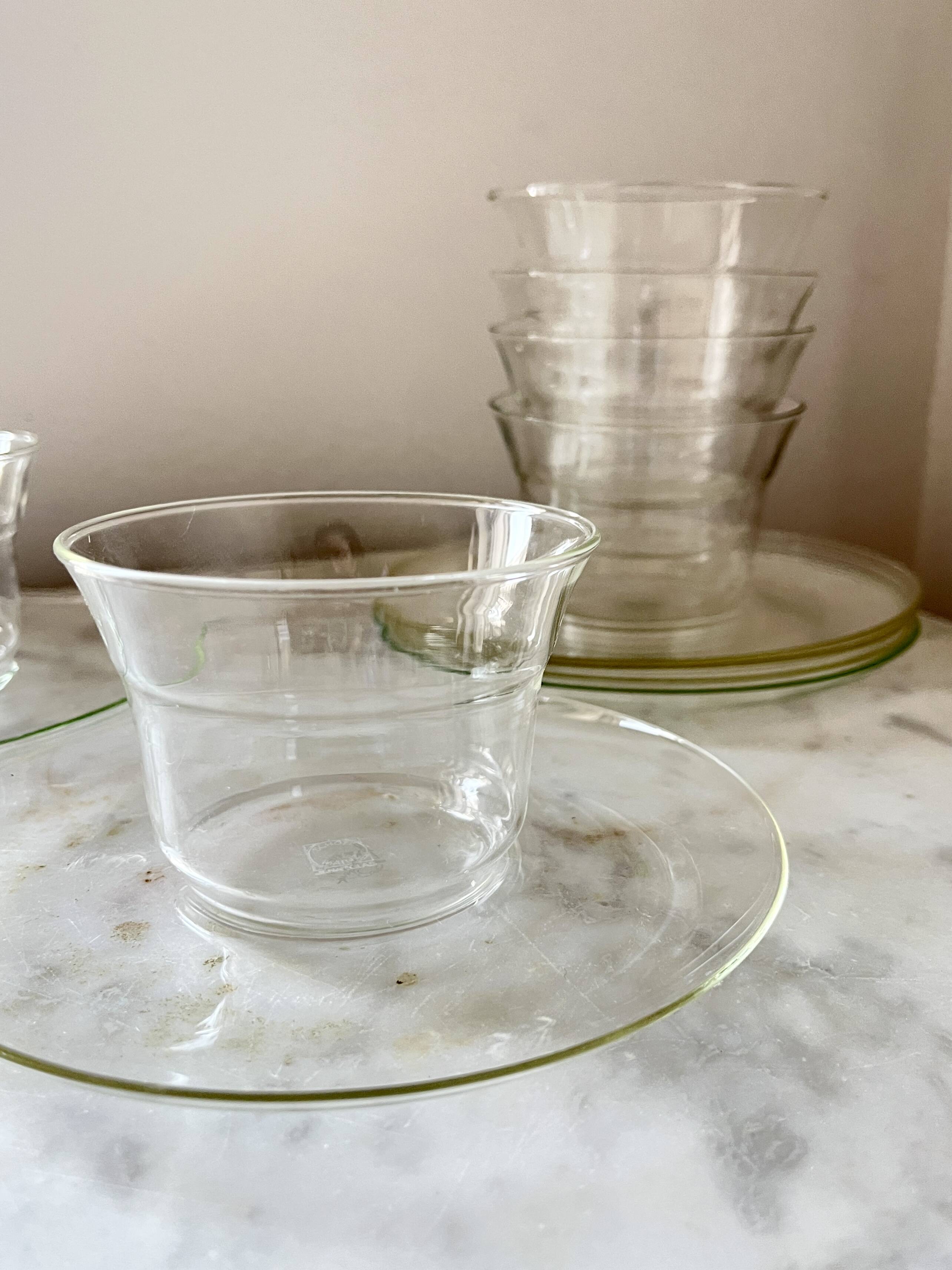 Vintage Jena Borosilicate Glass Tea Cups Set of 6 + Saucers,  GDR, 1960s