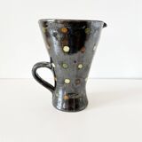 Black iridescent ceramic vase pitcher 1950