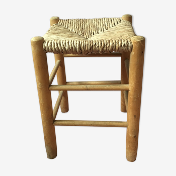 Tabouret bois et paille