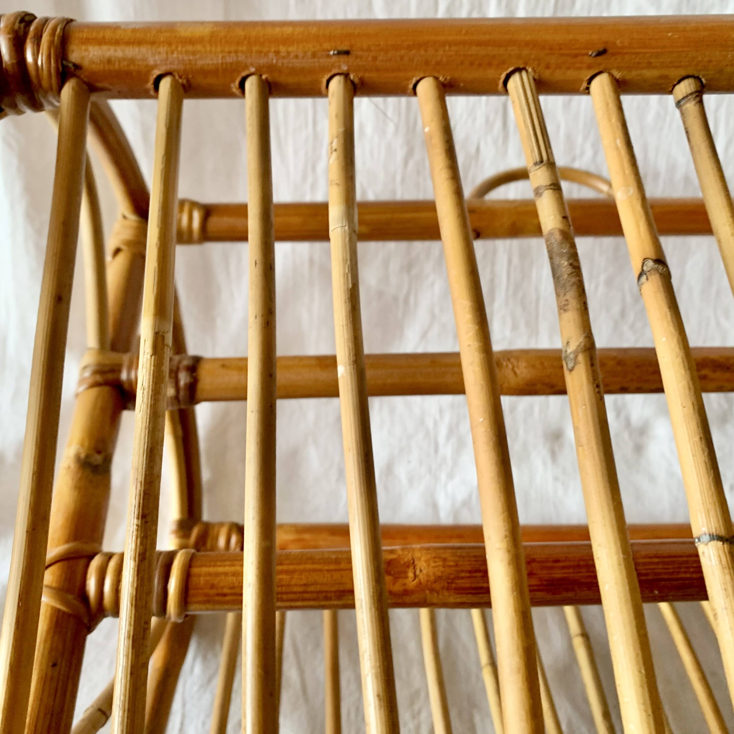 Vintage bamboo and rattan magazine rack