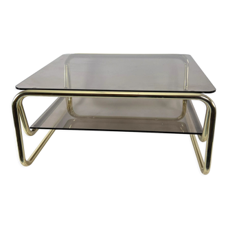 Vintage Italian brass and glass coffee table from 70s