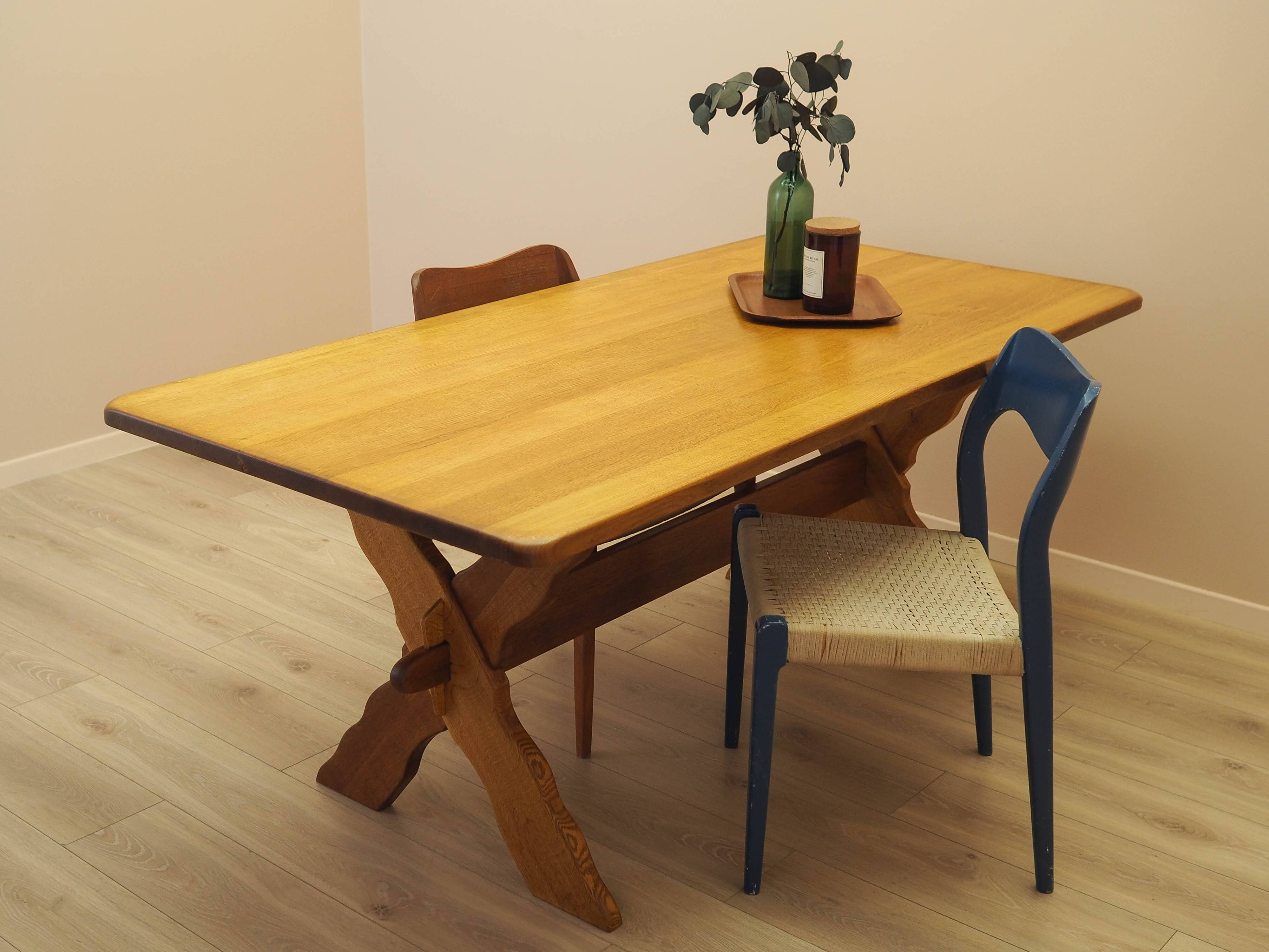 Solid oak dining table by Henning Kjærnulf, Denmark, 1960s