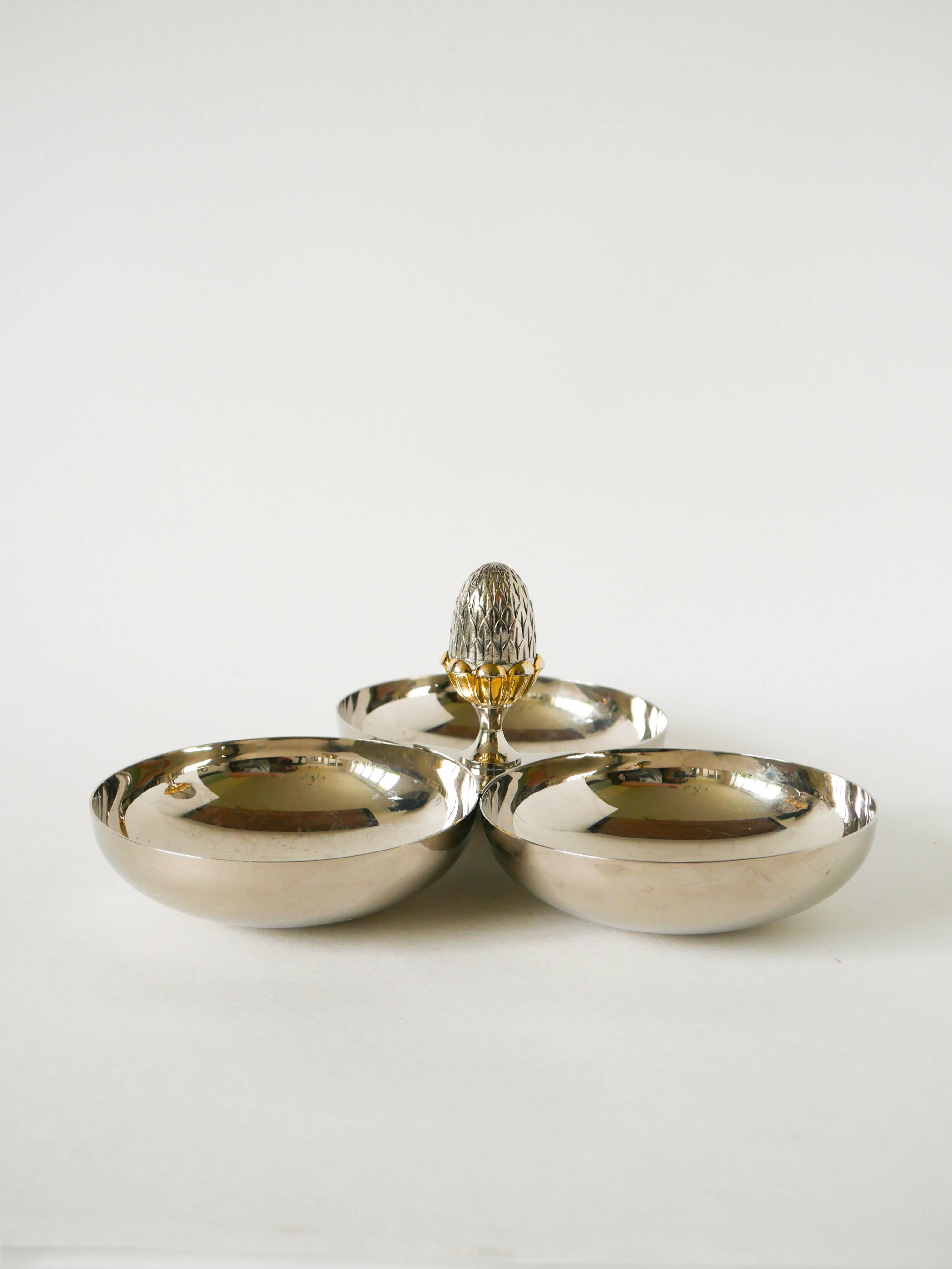 Triple silver-plated metal pocket emptier, Pinecone model, 1950 - 23 X 11 cm
