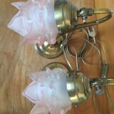 Old bedside lamp flower in art nouveau style glass paste