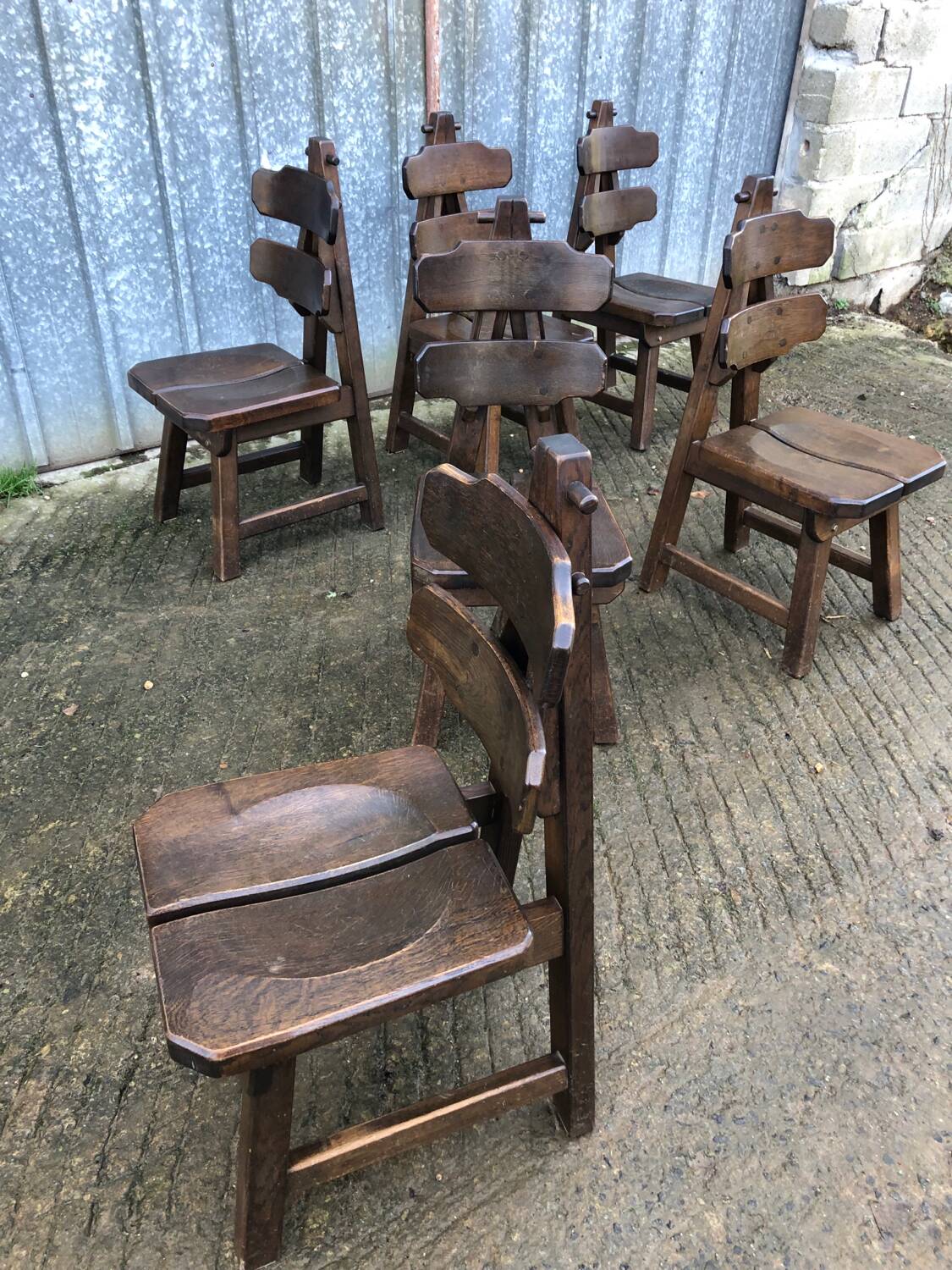 6 brutalist chairs in solid oak
