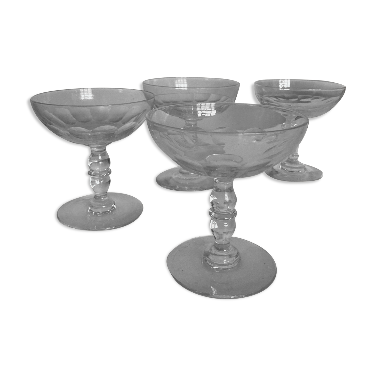 Set of 4 19th glass cups with cut sides