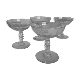 Set of 4 19th glass cups with cut sides