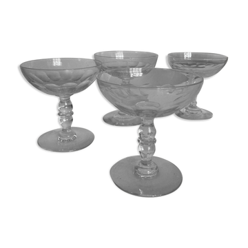 Set de 4 coupes en verre 19e à pans coupés