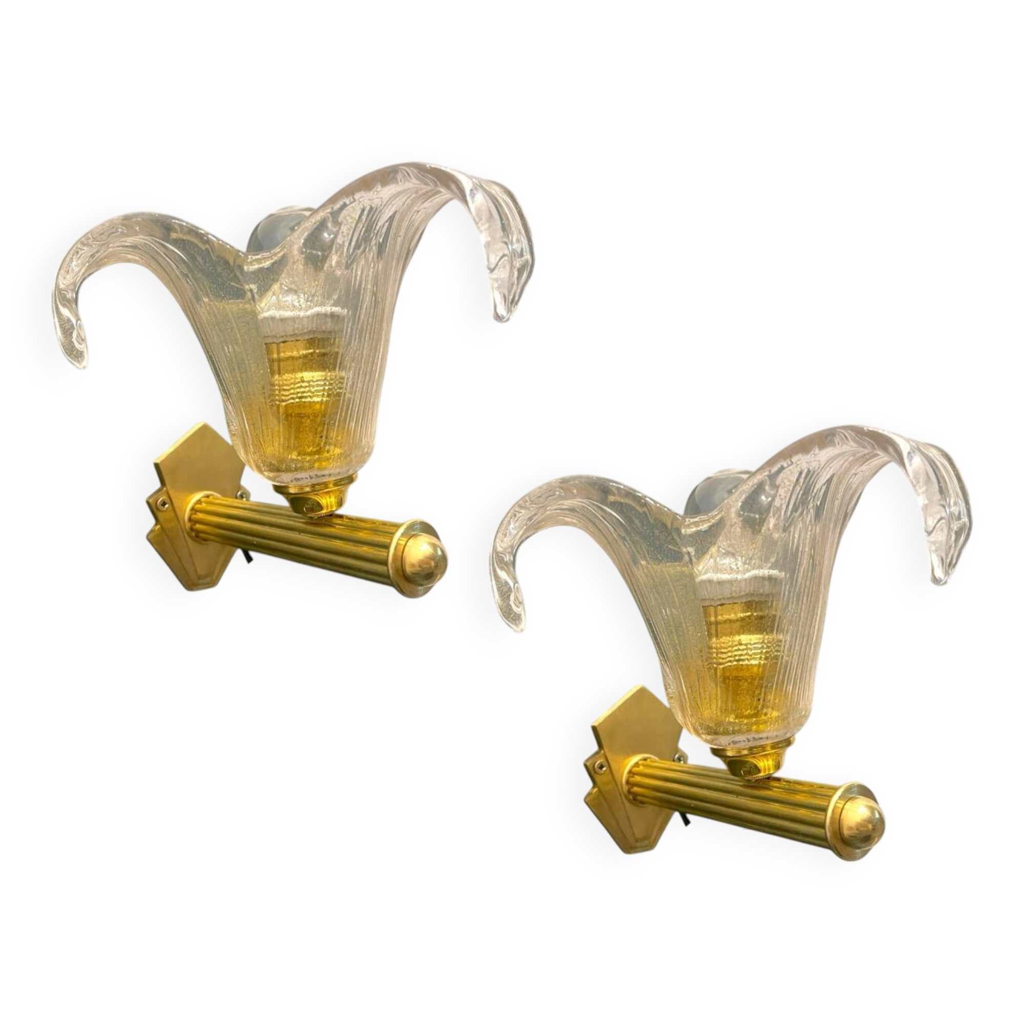 Venetian Murano Glass Brass Sconces Set of 2 1960’s