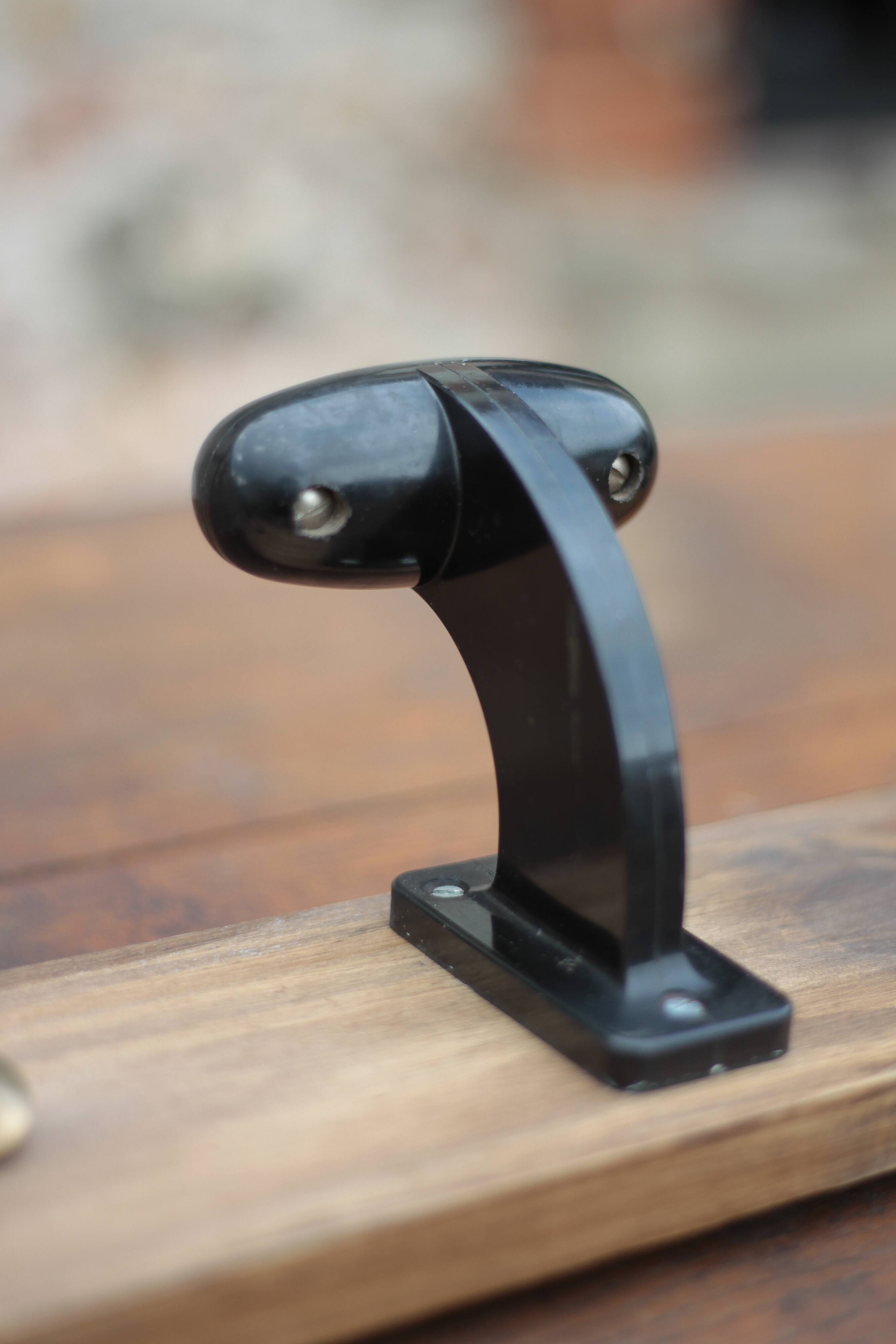 Wooden wall coat rack, vintage wall coat rack, bakelite hooks, ha