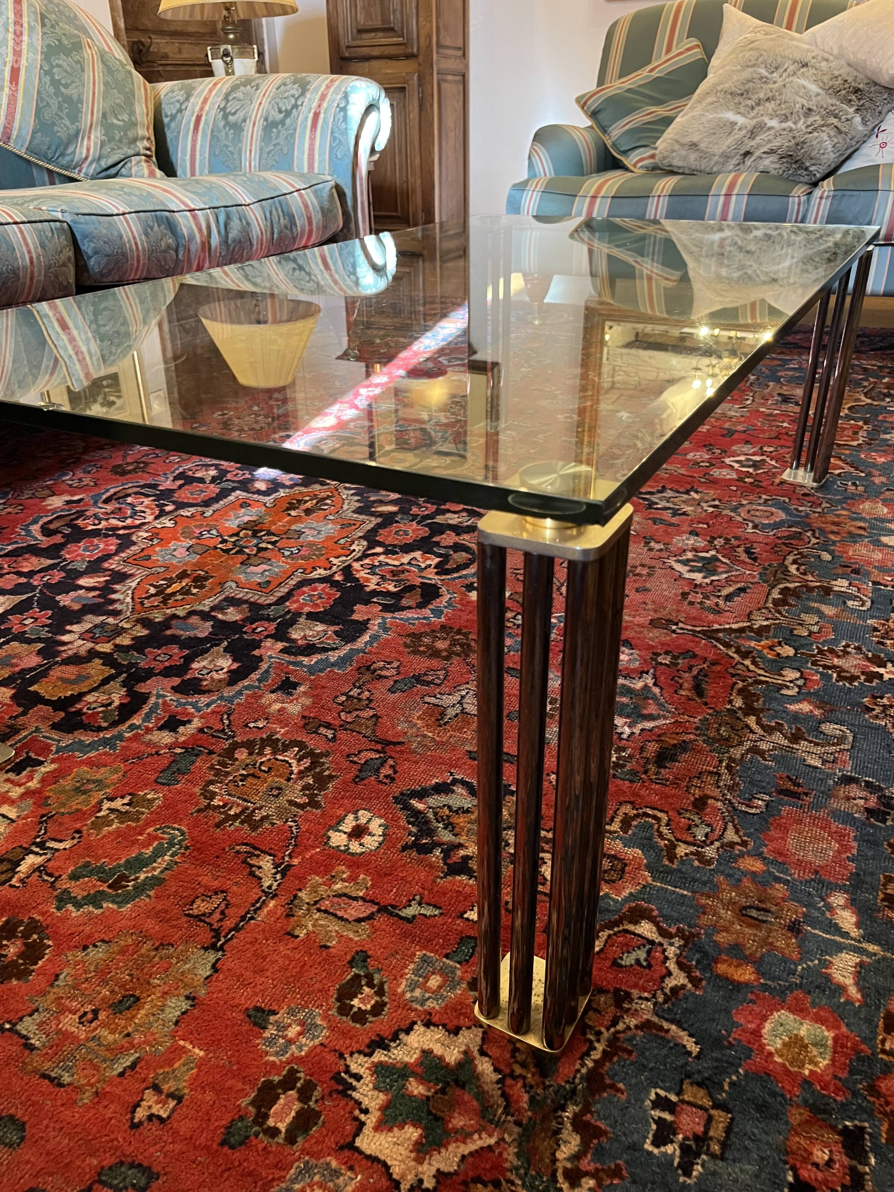 Vintage Hollywood Style Coffee Table - Glass, Brass & Fluted Legs,