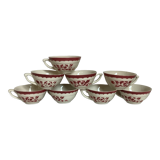8 anciennes tasses faïence fleurs grenat au pochoir