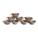 8 old earthenware cups with garnet flowers stenciled