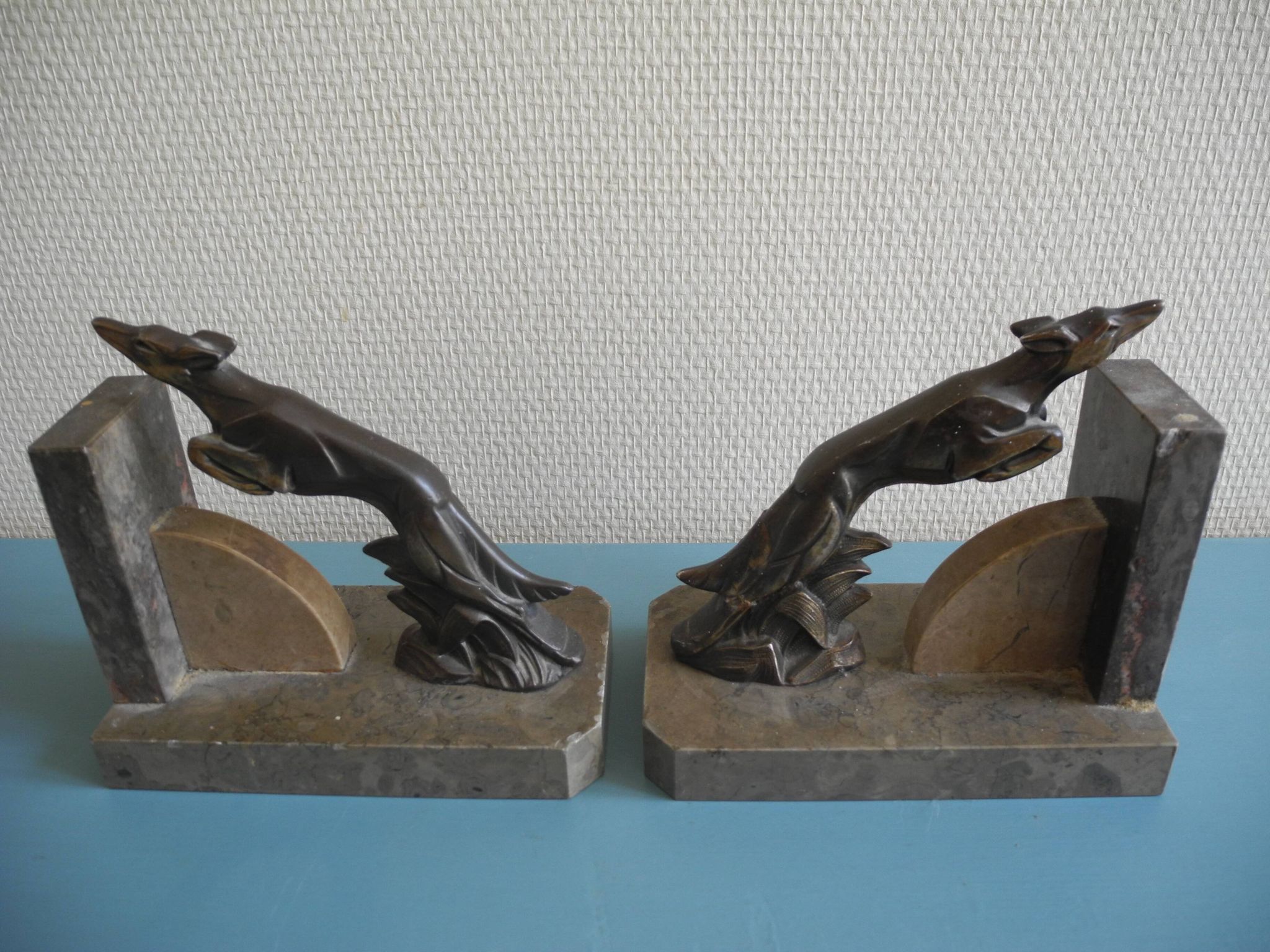 pair of art deco greyhound bookends bronze marble antique pair of bookends